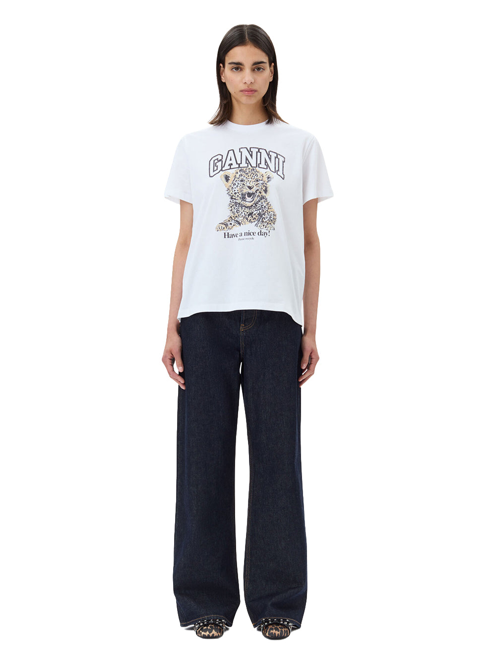 GANNI-BASIC JERSEY LEOPARD RELAXED T-SHIRT-T4124 LEOPARD 943
