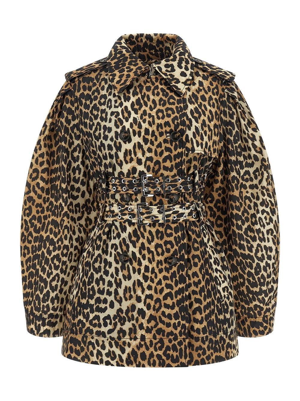 GANNI-PRINT DUCHESSE NYLON SHORT TRENCH-A1010074 ALMOND MILK 859
