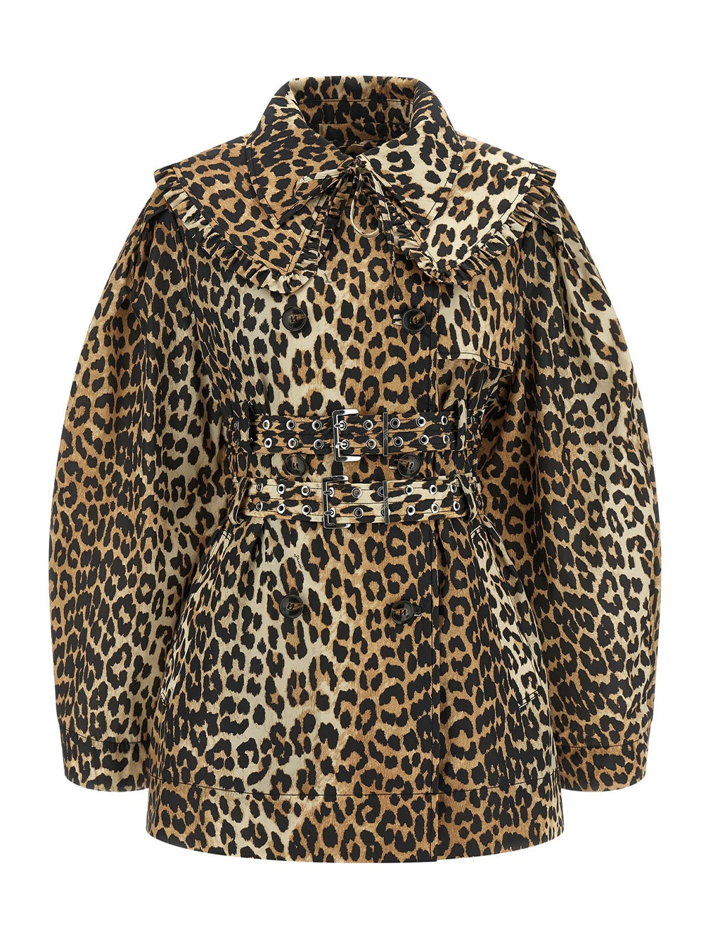 GANNI-PRINT DUCHESSE NYLON SHORT TRENCH-A1010074 ALMOND MILK 859