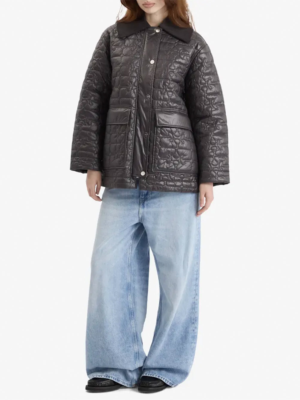 GANNI-SHINY QUILT MIDI JACKET-W0343 PHANTOM 252