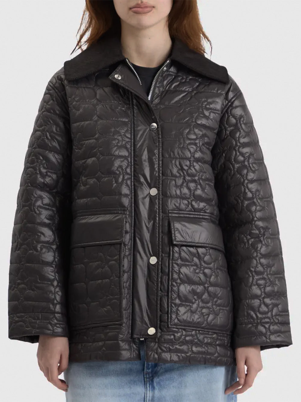 GANNI-SHINY QUILT MIDI JACKET-W0343 PHANTOM 252