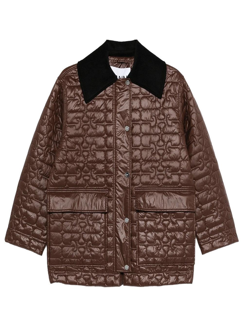 GANNI-SHINY QUILT MIDI JACKET-W0397 CHICORY COFFE 979