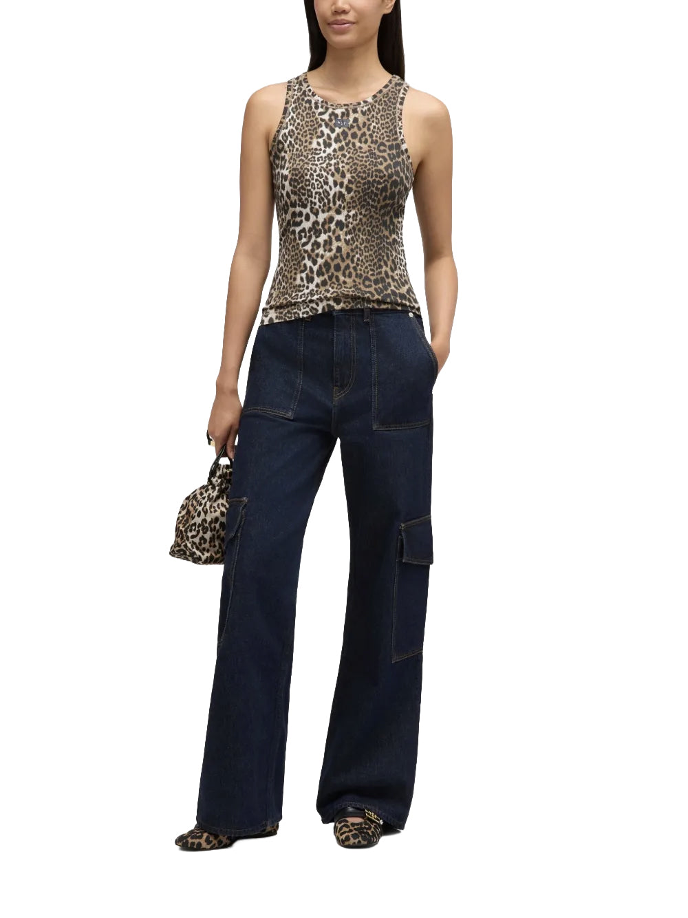 GANNI-SOFT COTTON RIB TANK TOP-A1050073 LEOPARD 943