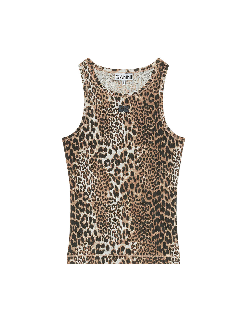 GANNI-SOFT COTTON RIB TANK TOP-A1050073 LEOPARD 943