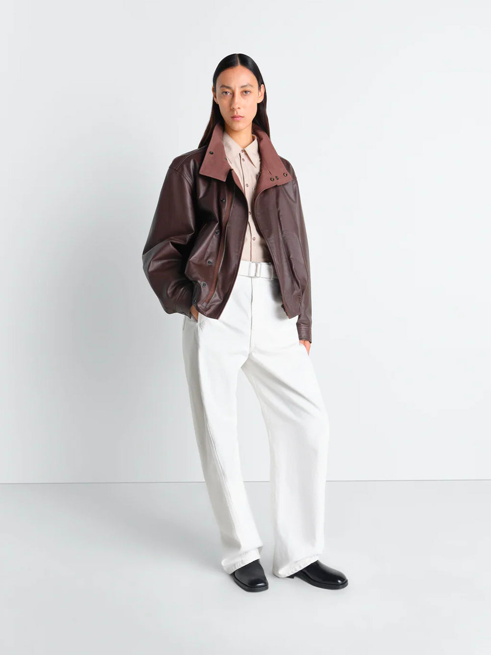 LEMAIRE-TWISTED BELTED PANTS-PA326 LD1070 WH086 MILK