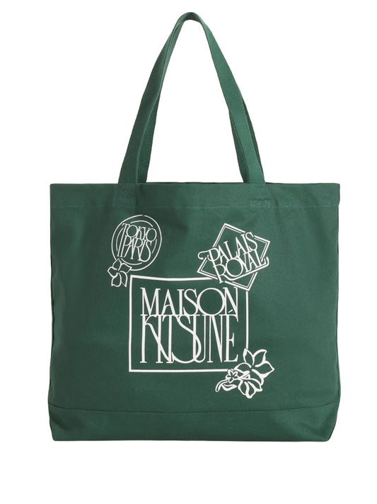 MAISON KITSUNÉ-ART NOUVEAU STAMP TOTE-QU05118WW9042 P399 BOTTLE GREEN