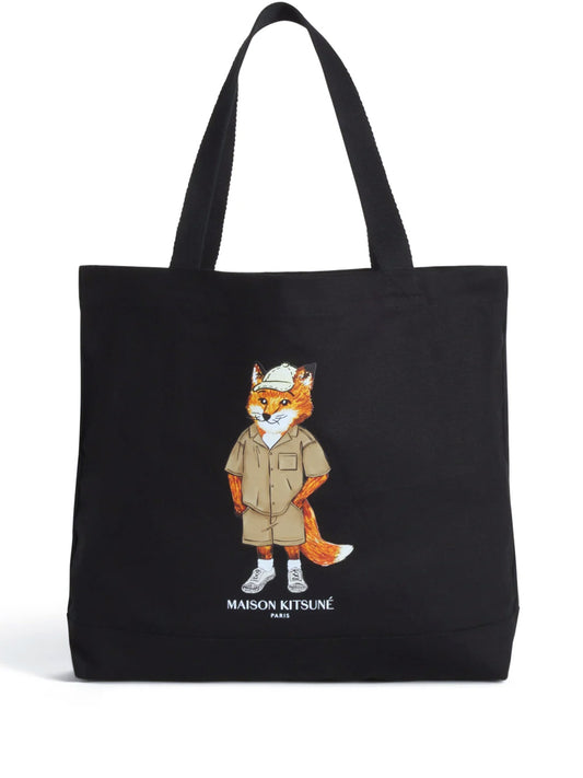 MAISON KITSUNÉ-DRESSED FOX TOTE-QU05108WW9042 P199 BLACK