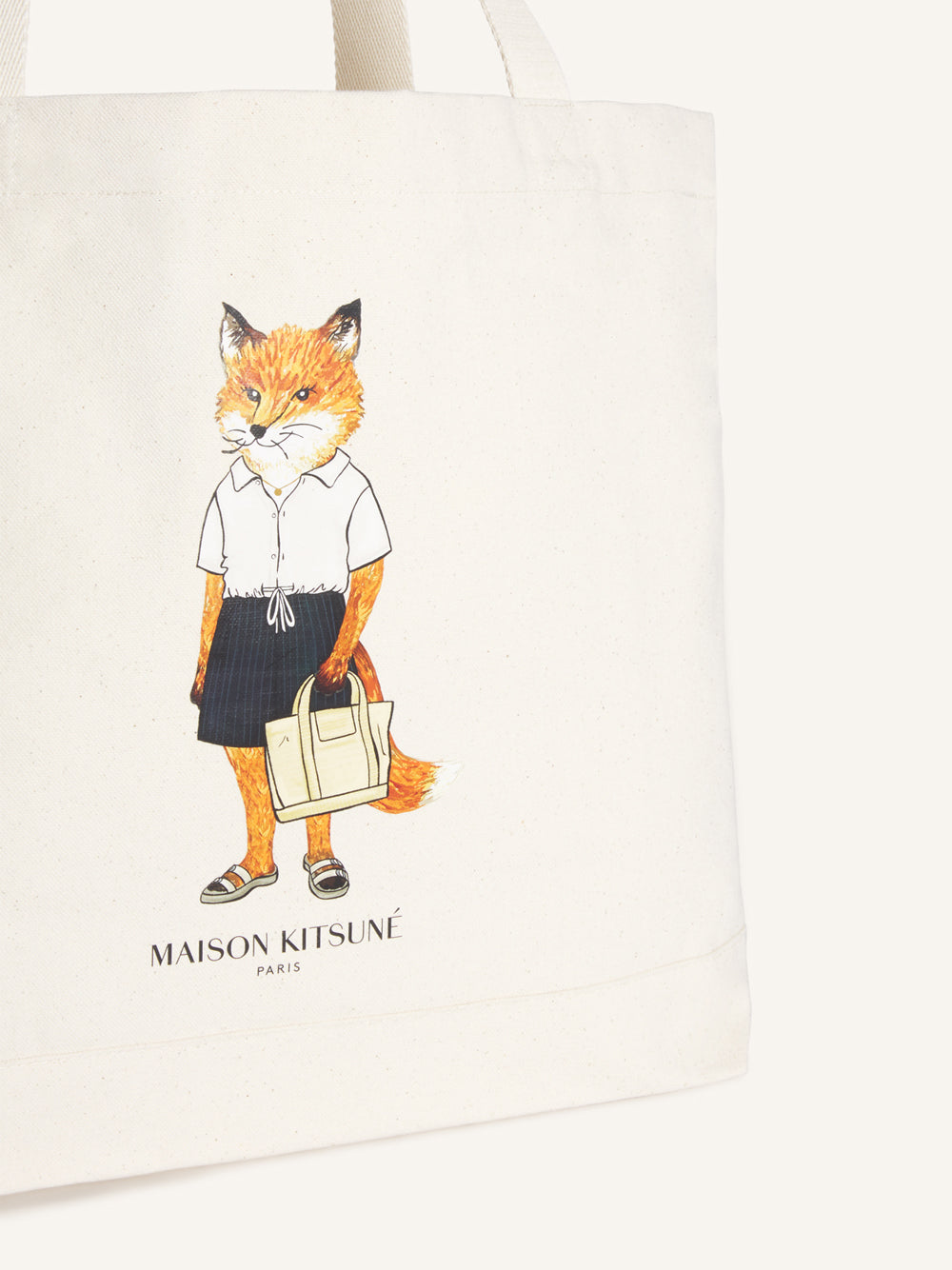MAISON KITSUNÉ-DRESSED FOX TOTE-QU05108WW9042 P700 ECRU
