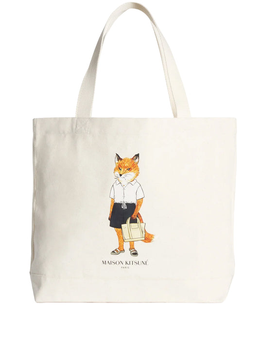 MAISON KITSUNÉ-DRESSED FOX TOTE-QU05108WW9042 P700 ECRU