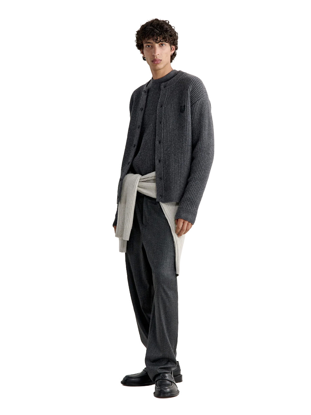 MAISON KITSUNÉ-FOX HEAD RIBBED REGULAR CARDIGAN-PM00508KT1149 P190 ANTHRACITE