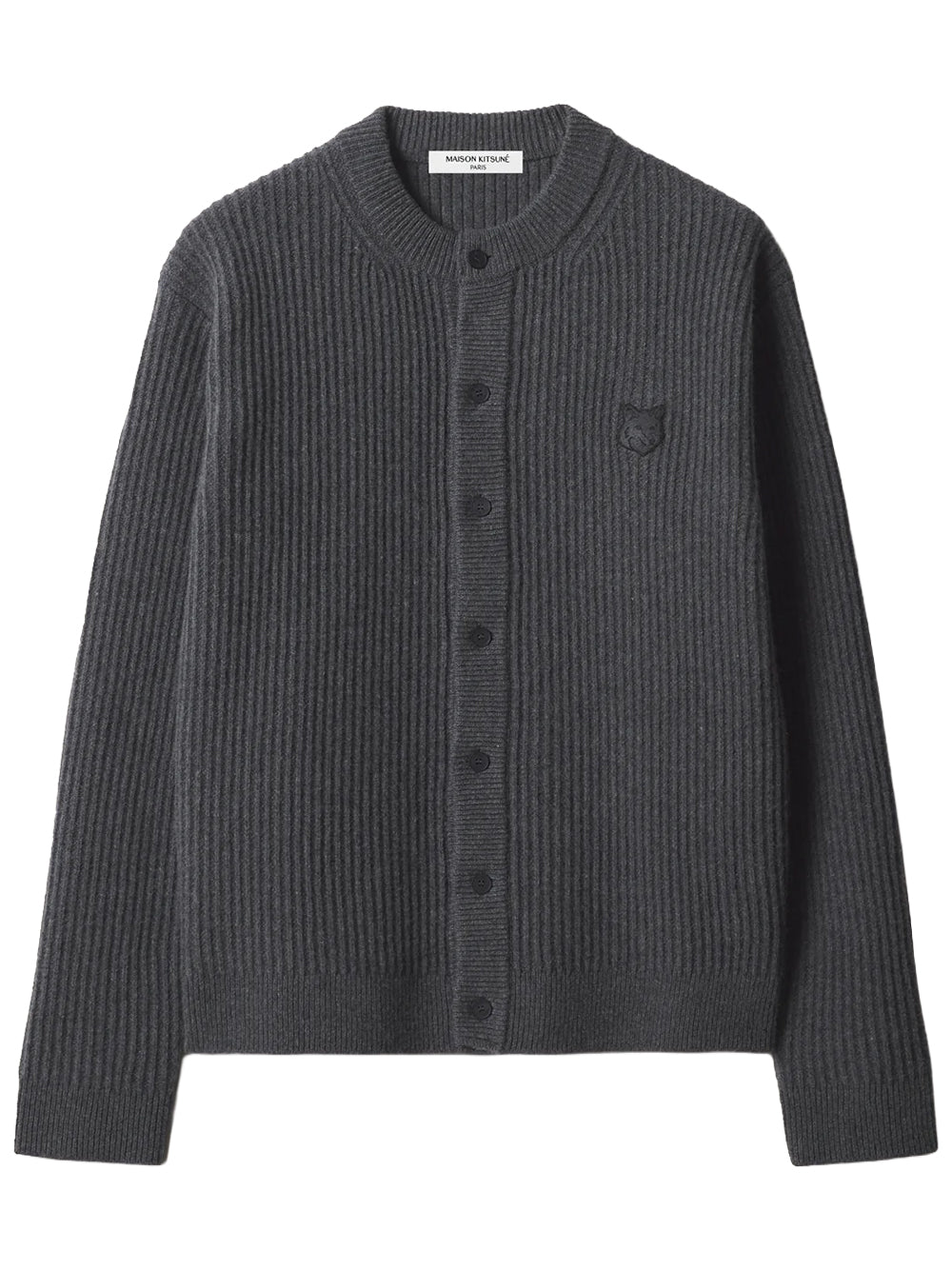 MAISON KITSUNÉ-FOX HEAD RIBBED REGULAR CARDIGAN-PM00508KT1149 P190 ANTHRACITE