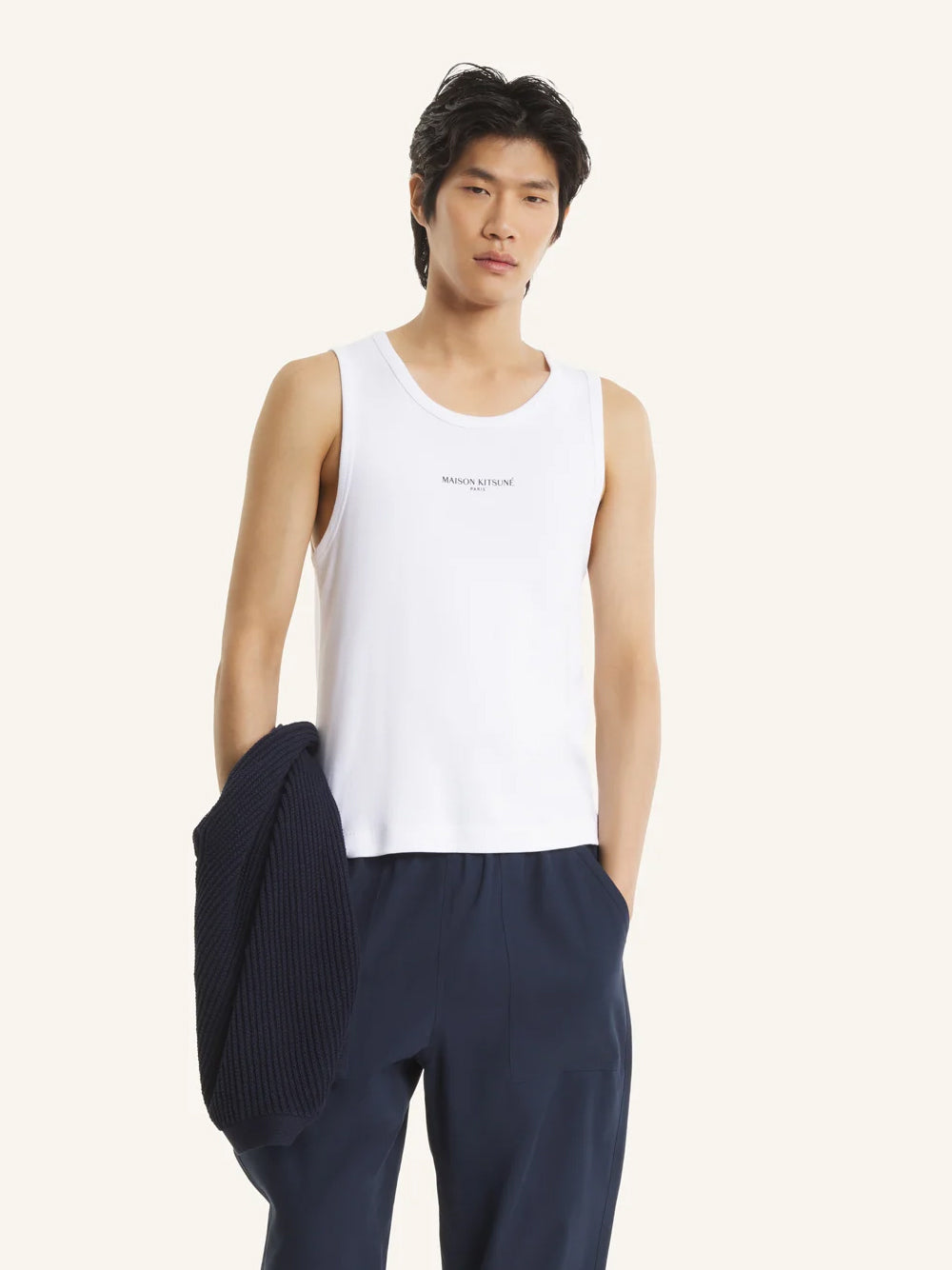 MAISON KITSUNÉ-PARIS RIBBED TANK TOP-QM00600KA0033 P100 WHITE