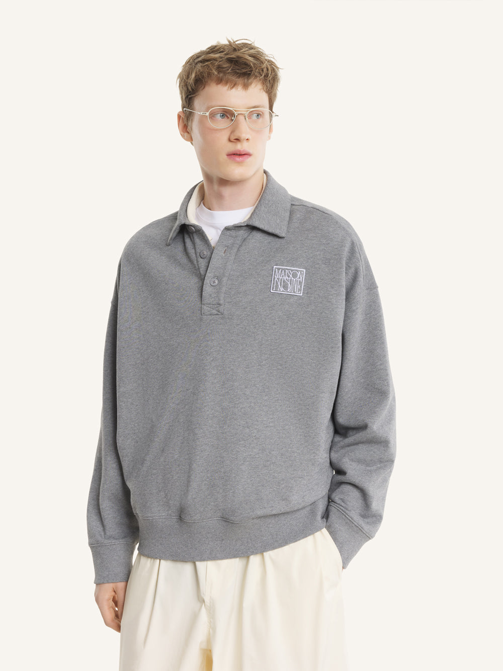 MAISON KITSUNÉ-STAMP OVERSIZE POLO SWEASHIRT-QM00304KM0340 H131 MEDIUM GREY MELANGE