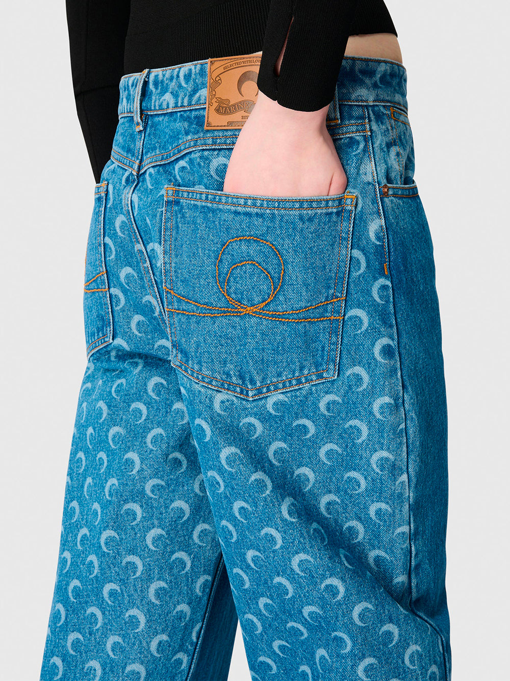 MARINE SERRE-MOON LASER BLUE WASH DENIM BAGGY JEANS-WPA169ACDEN0002 BL05 LIGHT BLUE