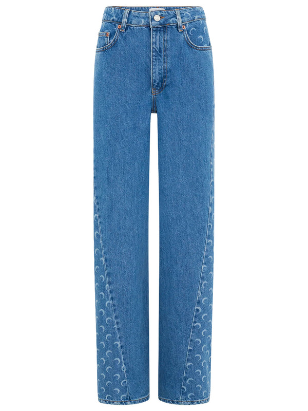 MOON LASER BLUE WASH DENIM BAGGY JEANS