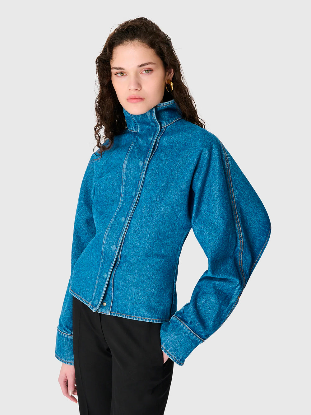 MARINE SERRE-MOON LASER BLUE WASH DENIM LS SHIRT-WSI033ACDEN0002 BL05 LIGHT BLUE