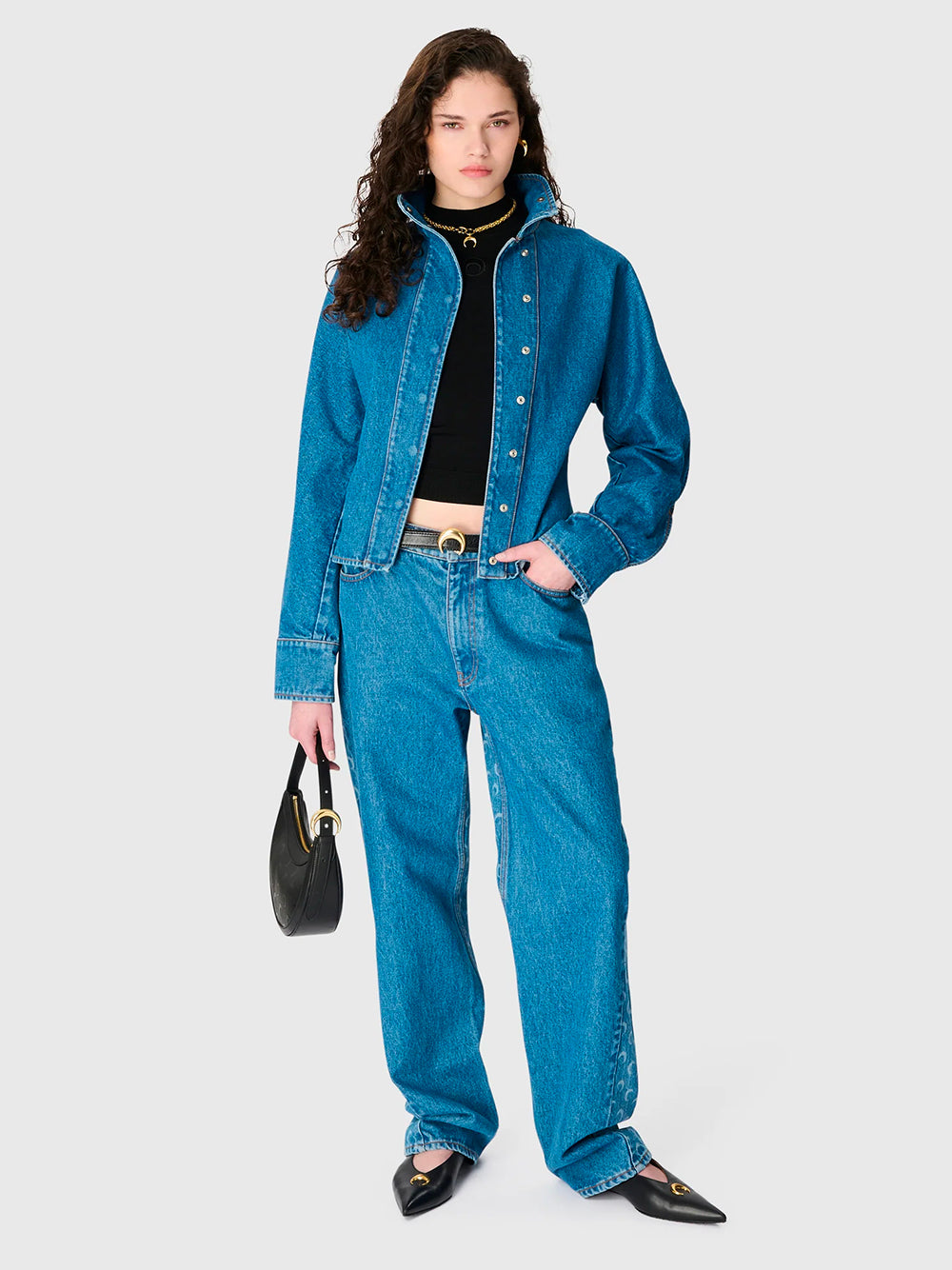 MARINE SERRE-MOON LASER BLUE WASH DENIM LS SHIRT-WSI033ACDEN0002 BL05 LIGHT BLUE