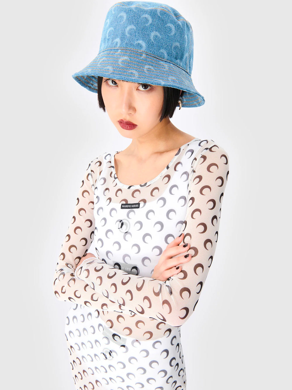 MARINE SERRE-MOON LASER DENIM BUCKET HAT-UHG030ACDEN0002 BL05 LIGHT BLUE