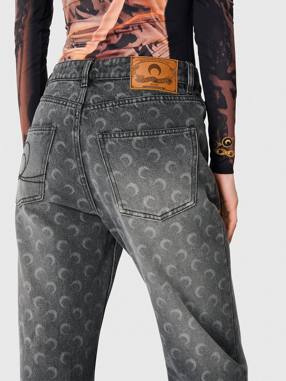 MARINE SERRE-MOON LASER GREY WASH DENIM STRAIGHT JEANS-WPA128BCDEN0006 GR90 DARK GREY