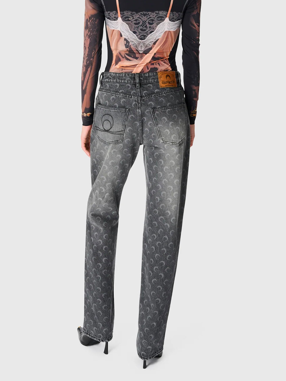 MARINE SERRE-MOON LASER GREY WASH DENIM STRAIGHT JEANS-WPA128BCDEN0006 GR90 DARK GREY