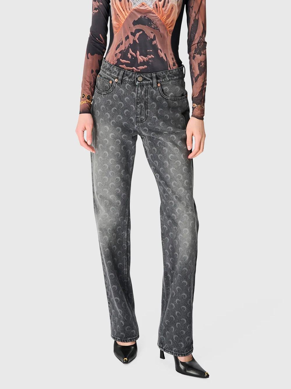 MARINE SERRE-MOON LASER GREY WASH DENIM STRAIGHT JEANS-WPA128BCDEN0006 GR90 DARK GREY