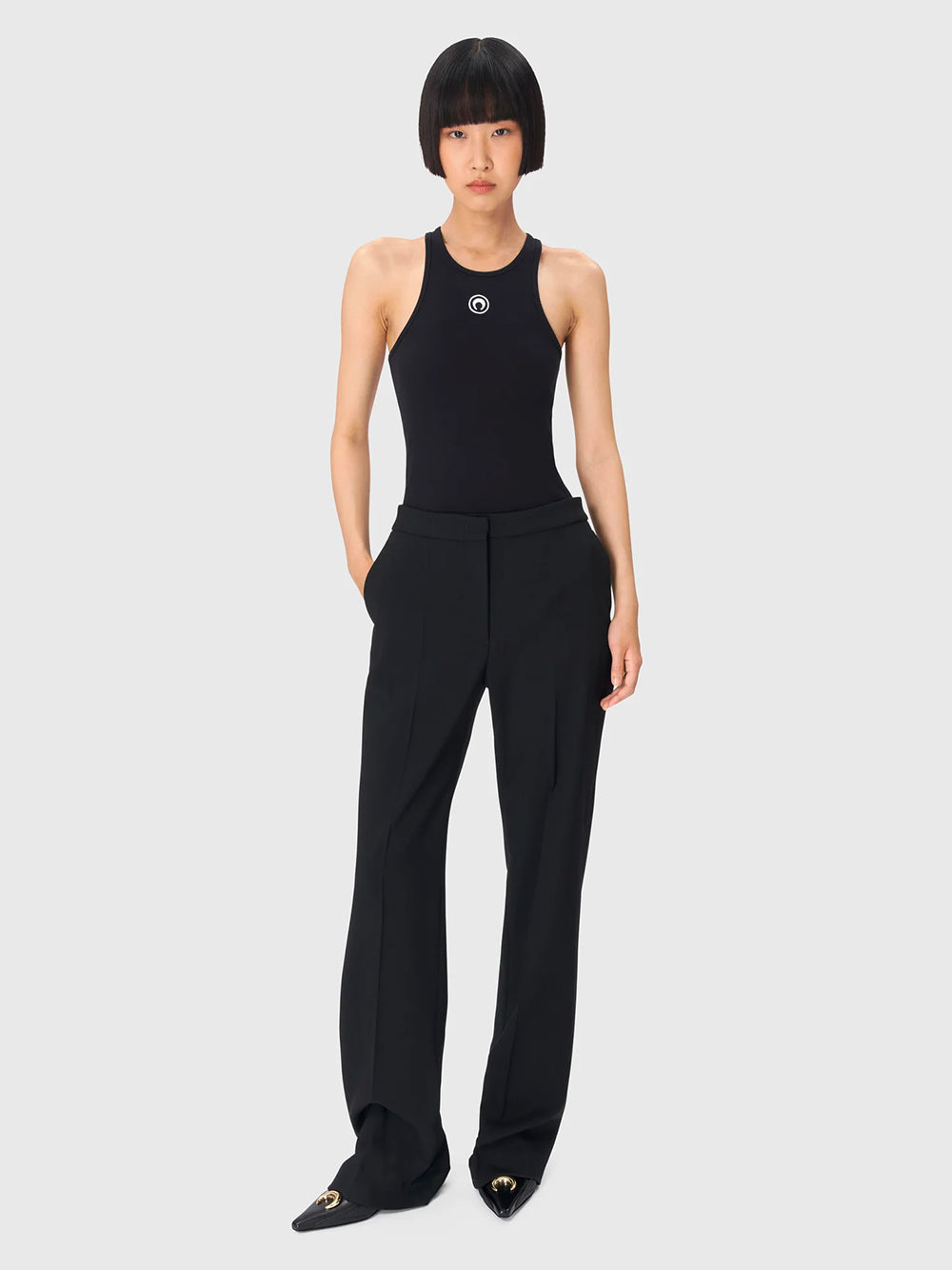 MARINE SERRE-MOON LOGO RIBBED JERSEY TANK TOP-WTT014ACJER0011 BK99 BLACK