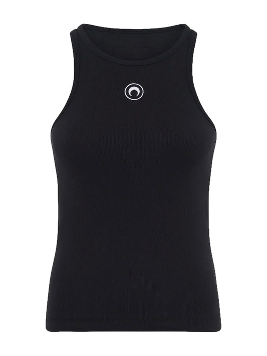 MARINE SERRE-MOON LOGO RIBBED JERSEY TANK TOP-WTT014ACJER0011 BK99 BLACK