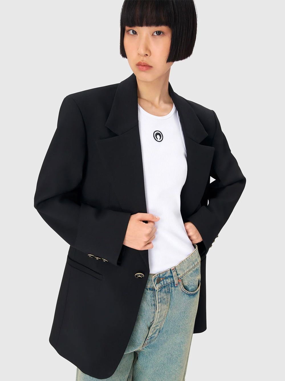 MARINE SERRE-MOON LOGO RIBBED JERSEY TANK TOP-WTT014ACJER0011 WH10 WHITE