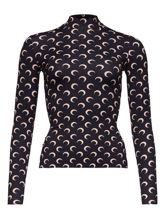 MARINE SERRE-MOON PRINTED JERSEY LS HIGHNECK TOP-WTS005ACJER0001 IT99 INVERSE TAN