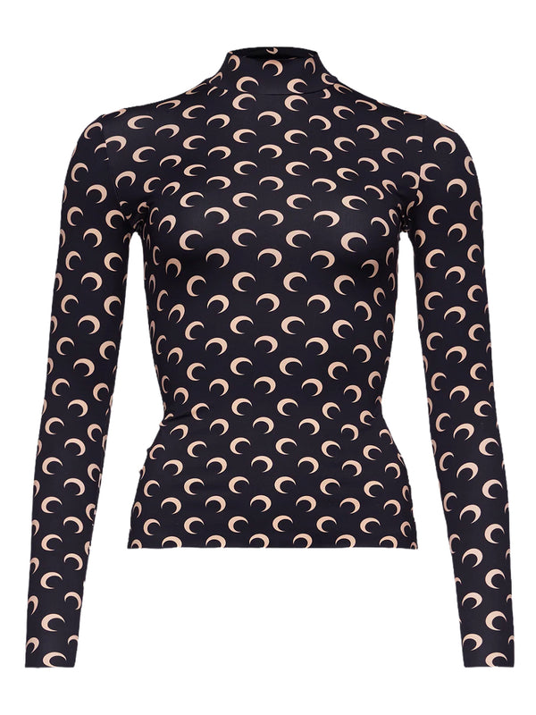 MOON PRINTED JERSEY LS HIGHNECK TOP