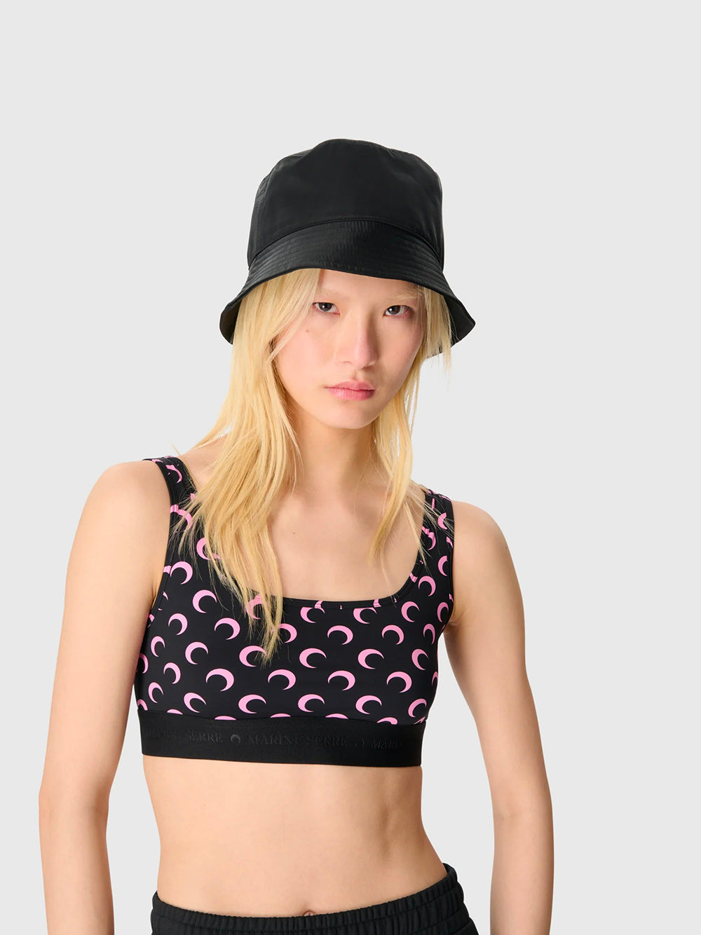 MARINE SERRE-MOON PRINTED JERSEY SPORTS BRA-WUW055BCJER0001 BK90 BLACK/PINK