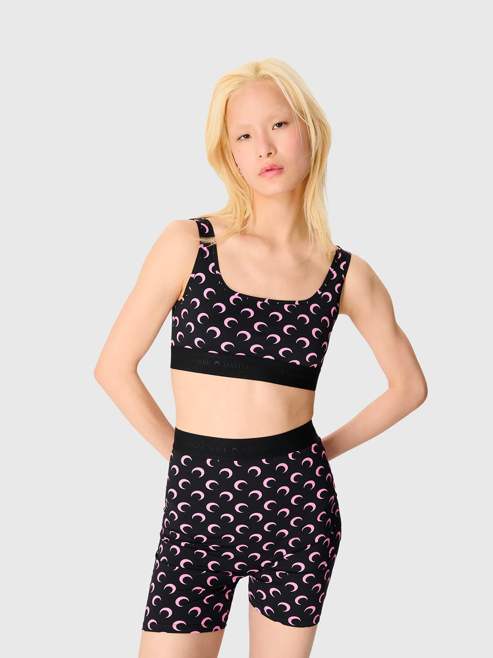 MARINE SERRE-MOON PRINTED JERSEY SPORTS BRA-WUW055BCJER0001 BK90 BLACK/PINK