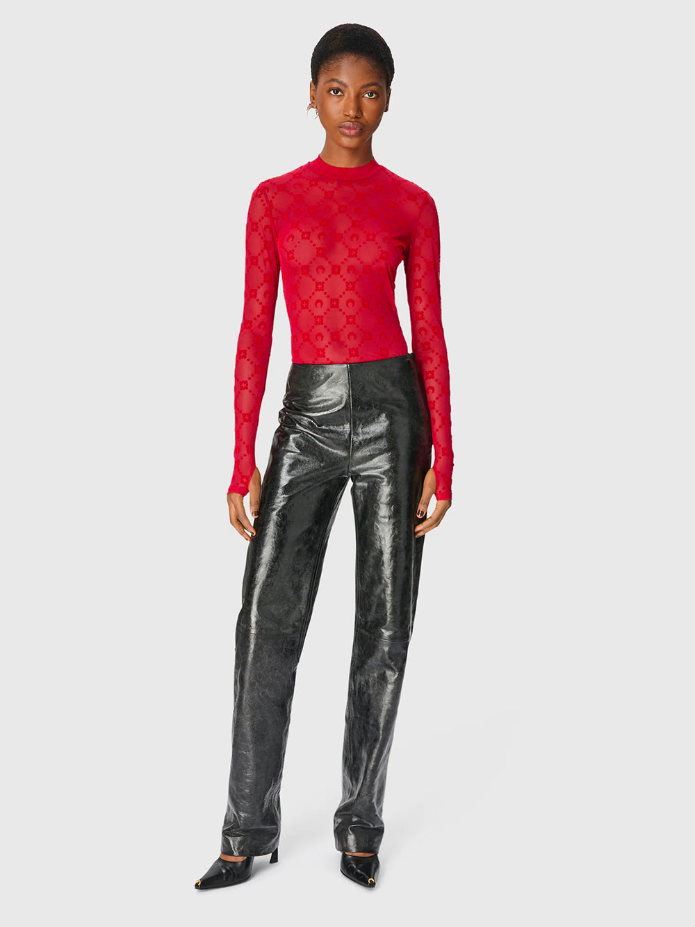 MARINE SERRE-MOONOGRAM MESH FLOCK LS HIGHNECK TOP-WTO388ACJER0005 RD11 RIBBON RED