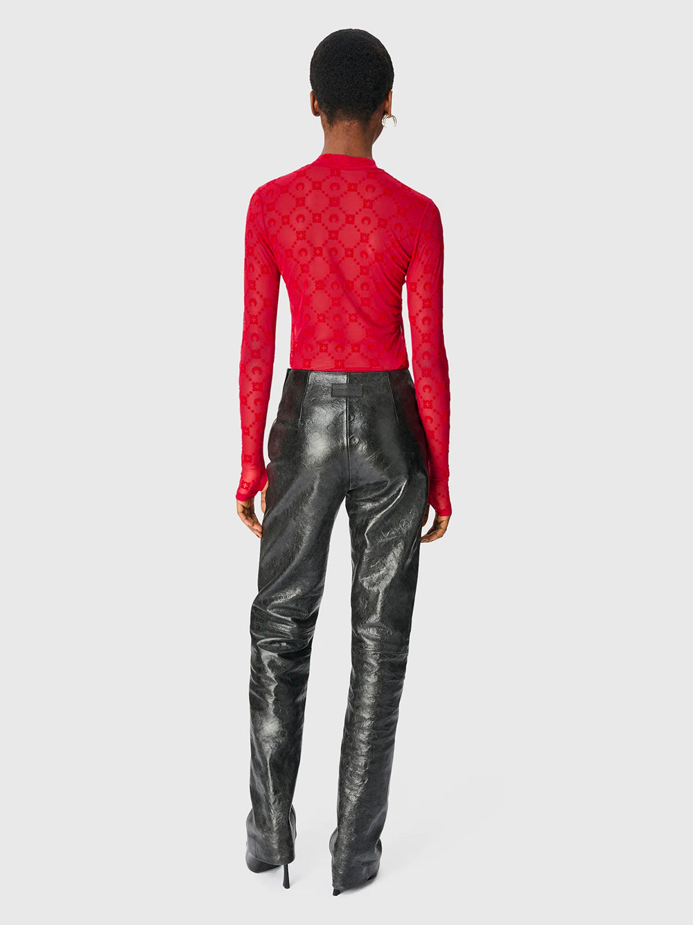 MARINE SERRE-MOONOGRAM MESH FLOCK LS HIGHNECK TOP-WTO388ACJER0005 RD11 RIBBON RED