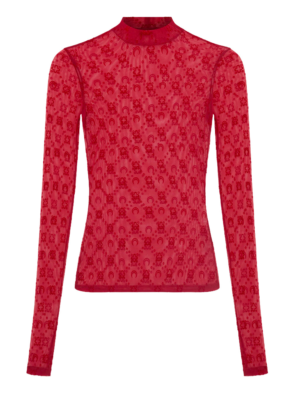 MARINE SERRE-MOONOGRAM MESH FLOCK LS HIGHNECK TOP-WTO388ACJER0005 RD11 RIBBON RED