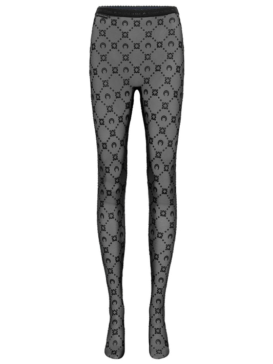 MARINE SERRE-MOONOGRAM MESH FLOCK TIGHTS-WUW034ACJER0005 BK99 BLACK