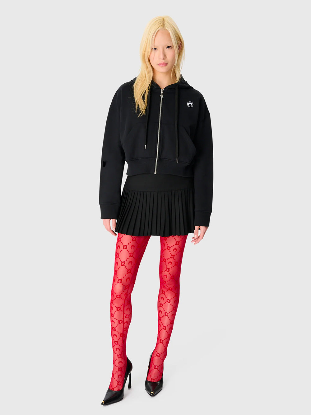 MARINE SERRE-MOONOGRAM MESH FLOCK TIGHTS-WUW034ACJER0005 RD11 RIBBON RED