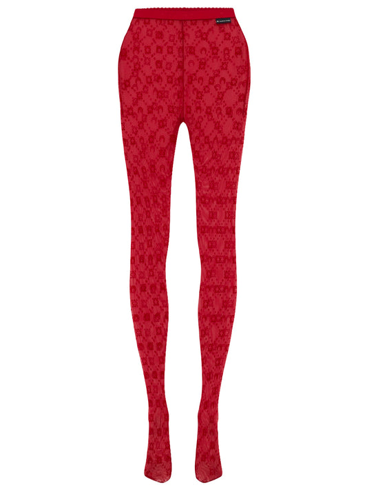 MARINE SERRE-MOONOGRAM MESH FLOCK TIGHTS-WUW034ACJER0005 RD11 RIBBON RED