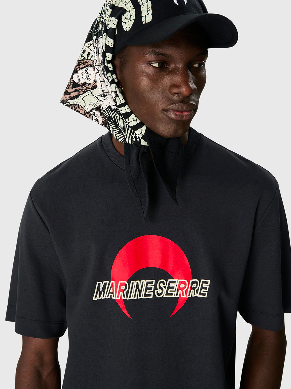 MARINE SERRE-MS SPORTS JERSEY RELAXED T-SHIRT-UTT001ACJER0072 BK97 BLACK/RED