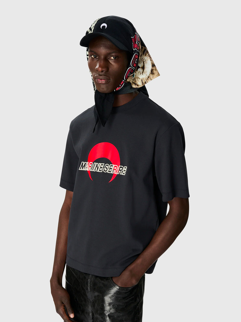 MARINE SERRE-MS SPORTS JERSEY RELAXED T-SHIRT-UTT001ACJER0072 BK97 BLACK/RED