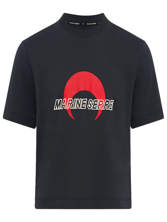 MARINE SERRE-MS SPORTS JERSEY RELAXED T-SHIRT-UTT001ACJER0072 BK97 BLACK/RED
