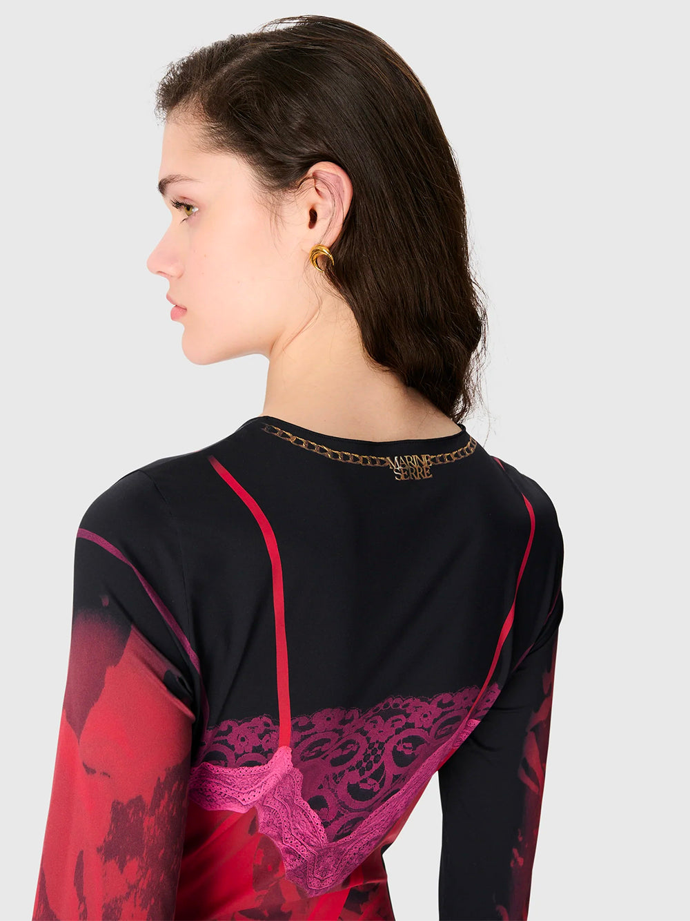 MARINE SERRE-WET NUISETTE PRINTED JERSEY LS LONG DRESS-WDR300BCJER0085 RD11 RIBBON RED