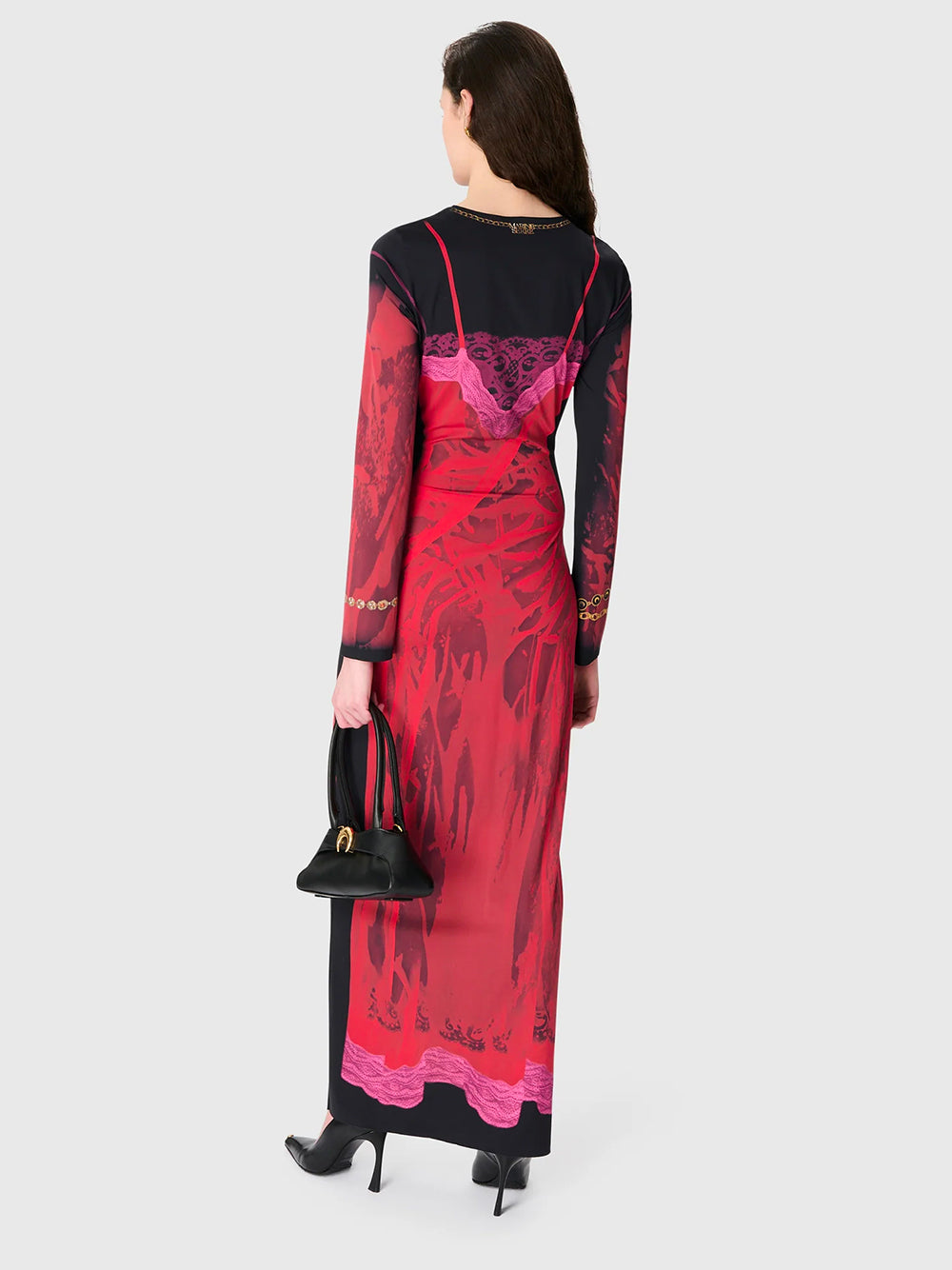 MARINE SERRE-WET NUISETTE PRINTED JERSEY LS LONG DRESS-WDR300BCJER0085 RD11 RIBBON RED