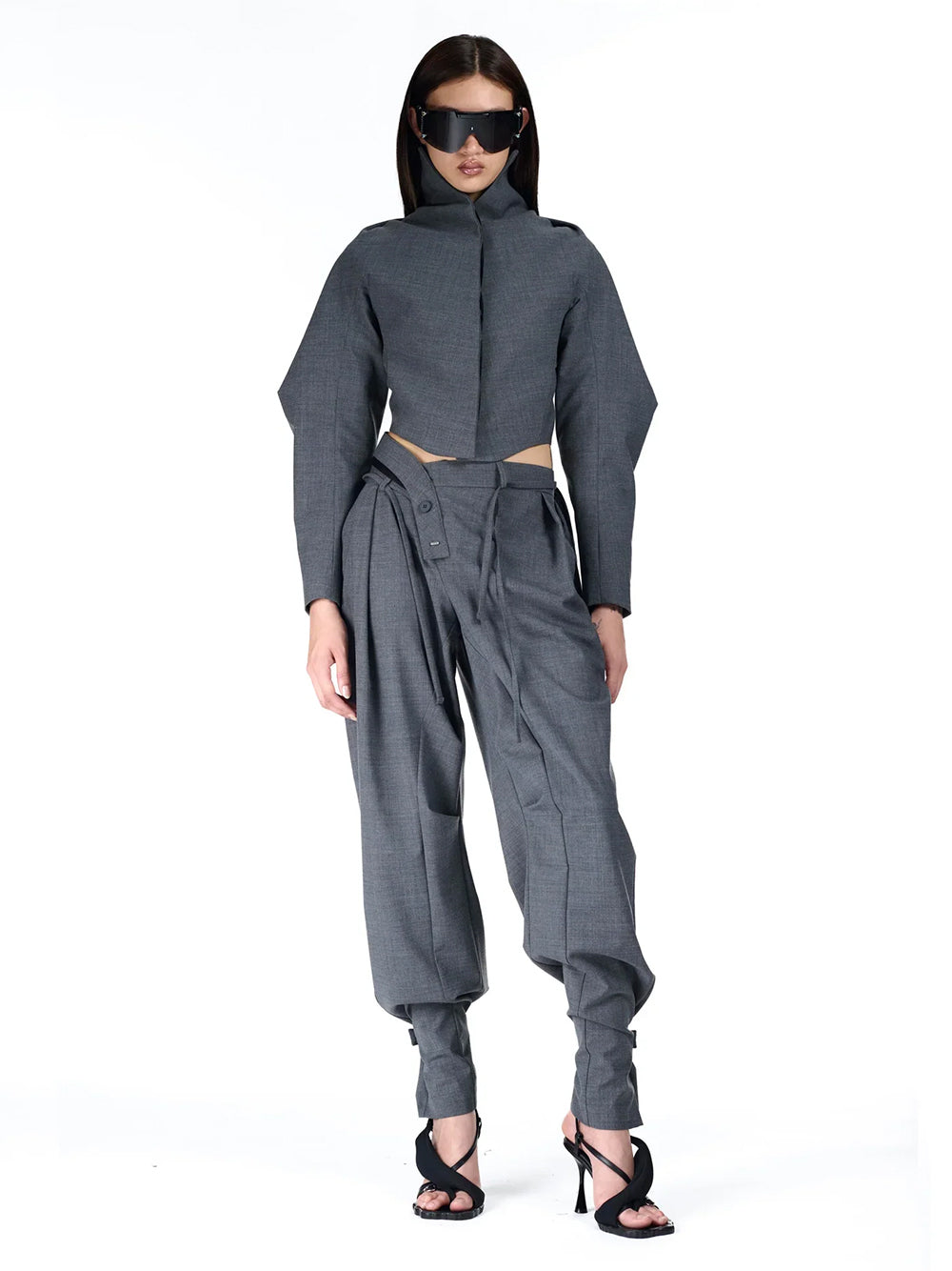 OTTOLINGER-STRAPPED BAGGY SUIT PANTS-123.205423.01 ANTHRACITE