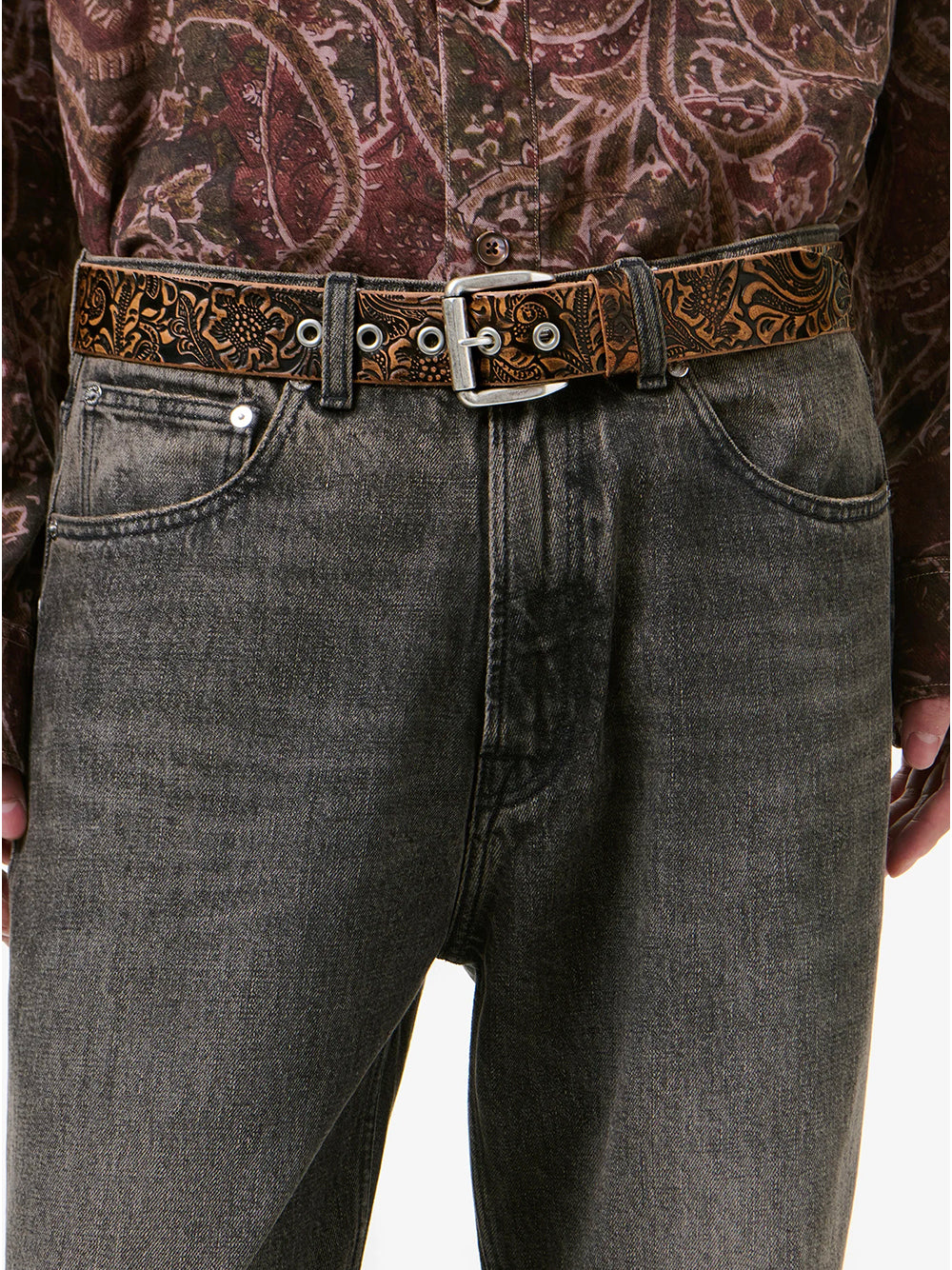 OUR LEGACY-4 CM BELT-A2268BP PAISLEY BLACK VINTAGE LEATHER