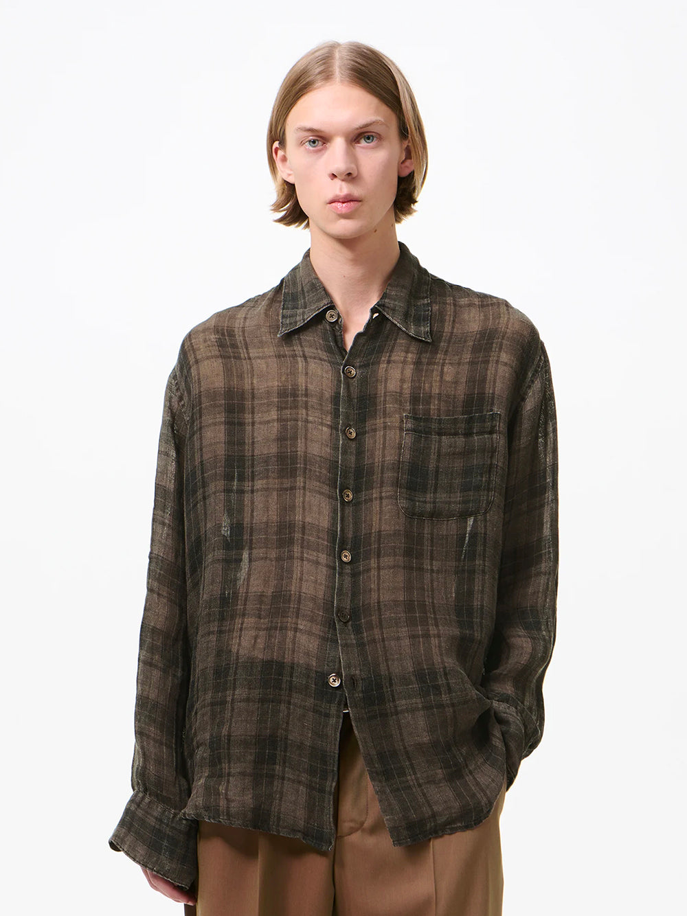 OUR LEGACY-ABOVE SHIRT-M2262AP PENUMBRA CHECK SHEERCOAT LINEN