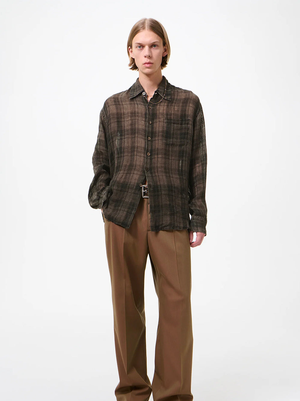 OUR LEGACY-ABOVE SHIRT-M2262AP PENUMBRA CHECK SHEERCOAT LINEN