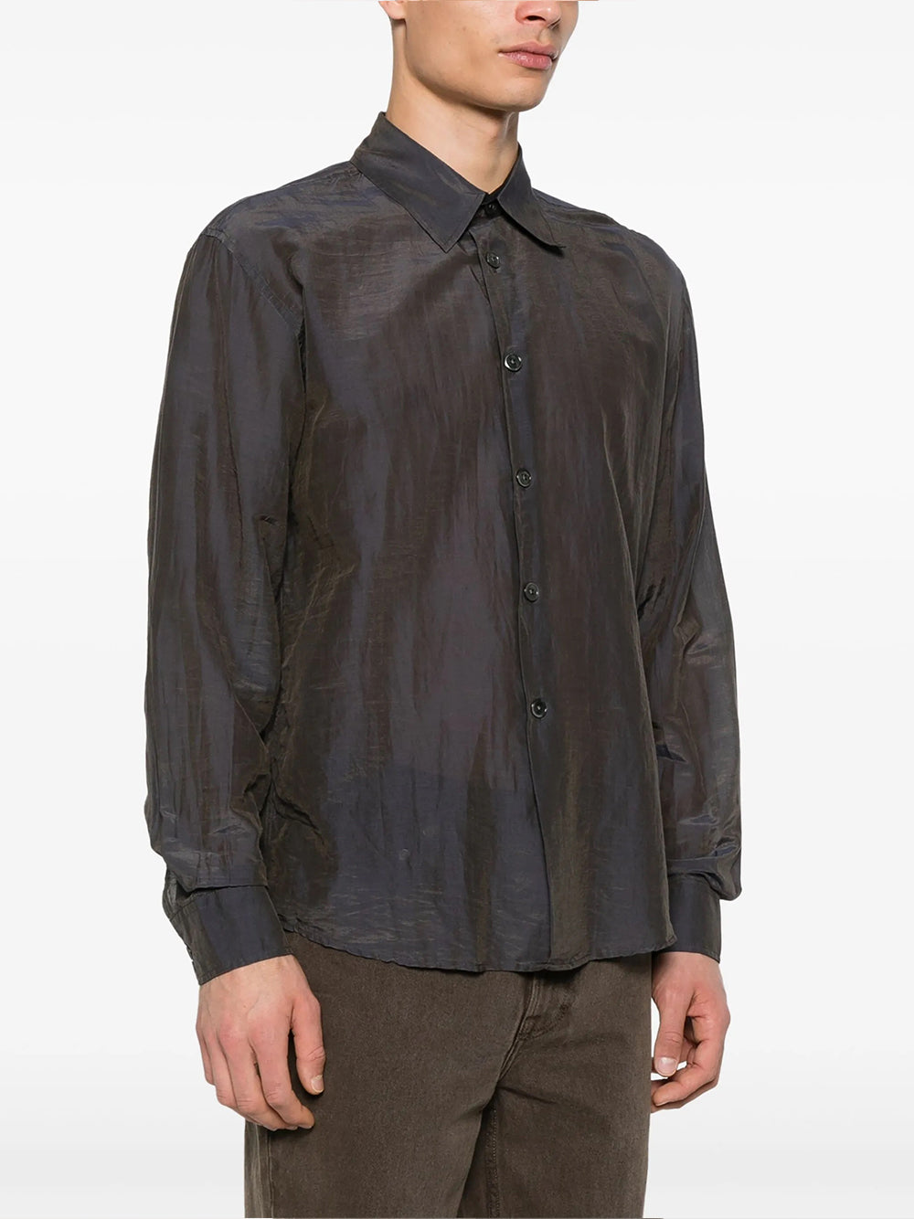 OUR LEGACY-BEYOND SHIRT-M2252BC CHARCOAL BORDEAUX COTTON SILK