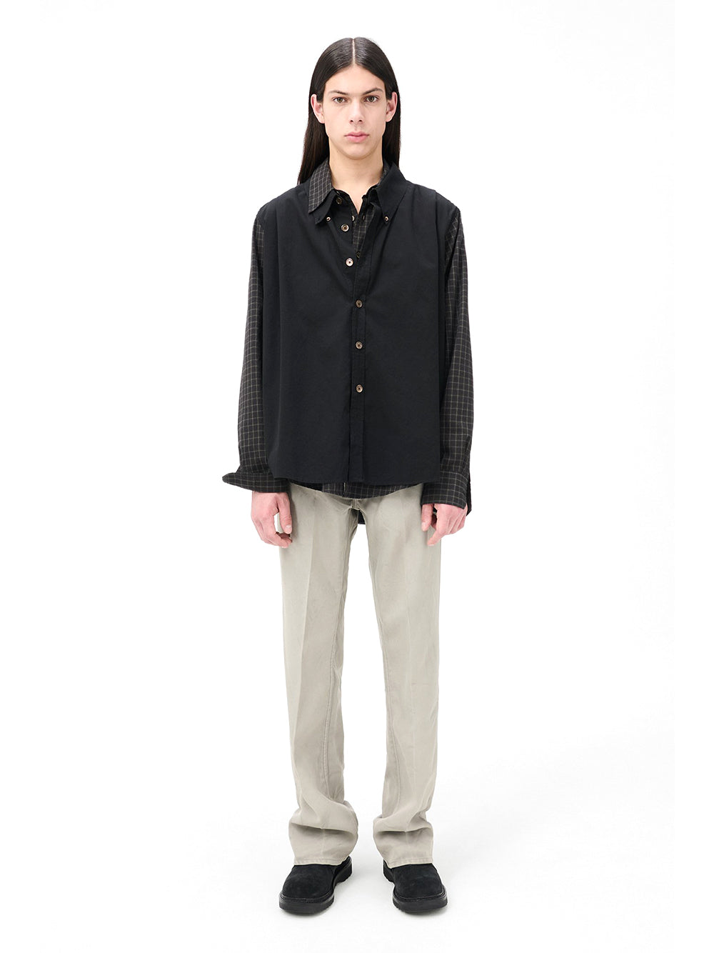 OUR LEGACY-DOUBLE BORROWED SHIRT-M4252DB BLACK FAUX LUMBERJACK CHEK