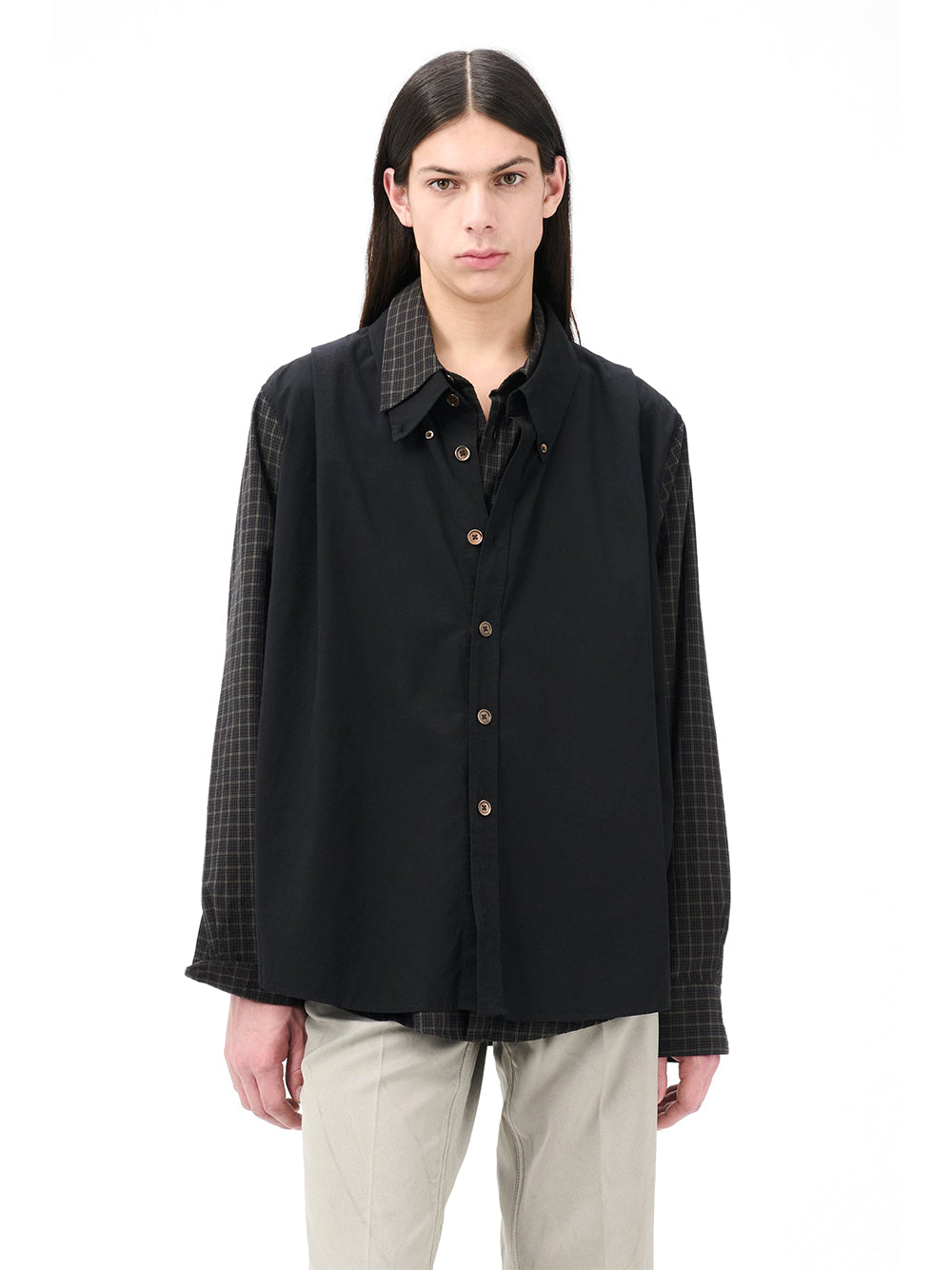 OUR LEGACY-DOUBLE BORROWED SHIRT-M4252DB BLACK FAUX LUMBERJACK CHEK